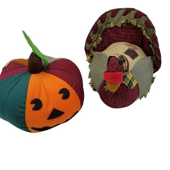 Vintage 90s Gibson Pumpkin Turkey Halloween Thanksgiving Decor Fall Lot - Picture 1 of 10